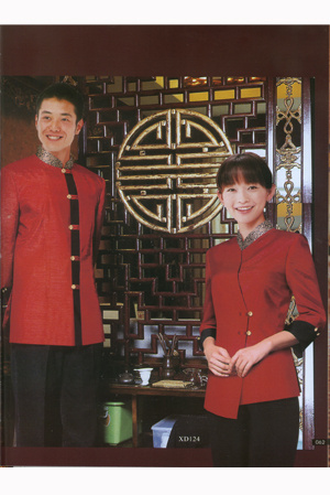 工服定制 高端酒店工服男女士 紅色長(zhǎng)袖酒店工服